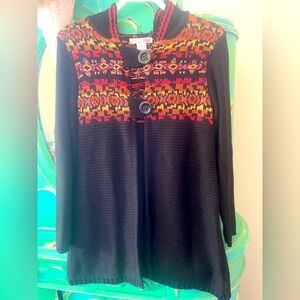 RXB black and colorful hooded knit sweater cardigan size L